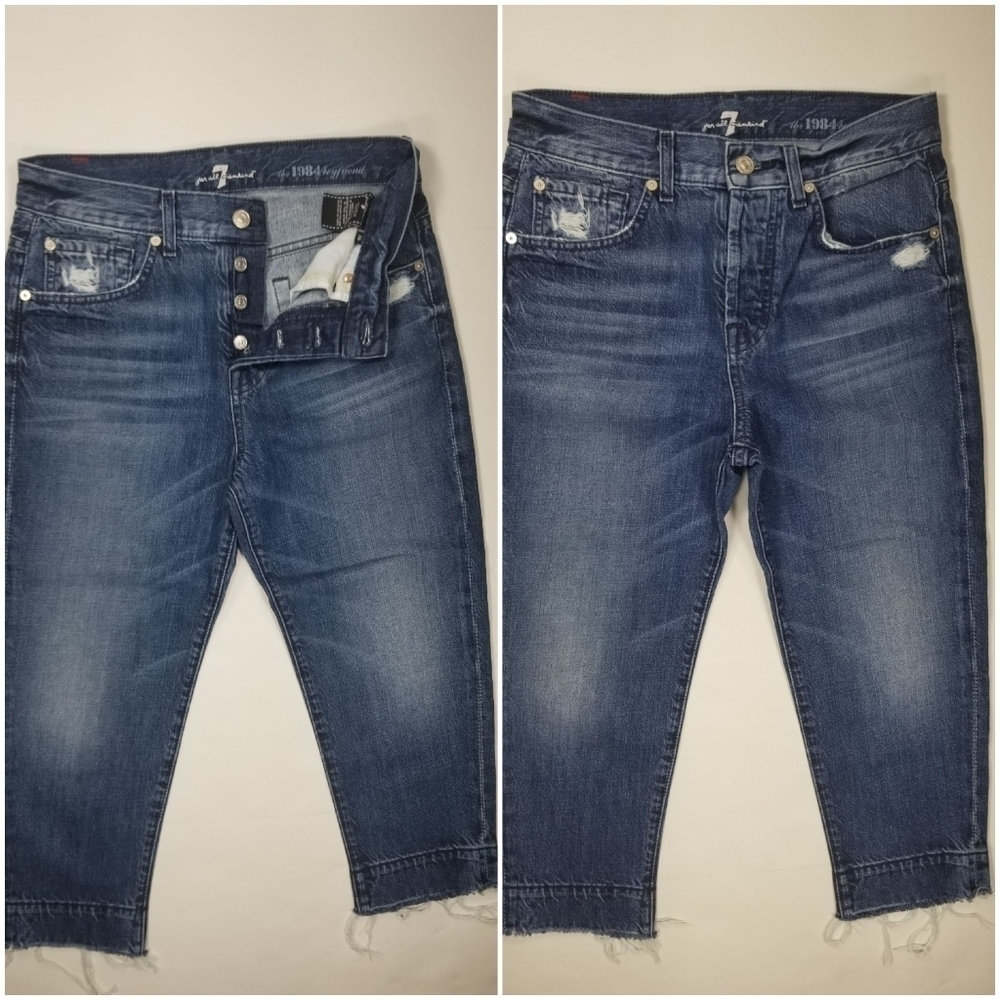 7 For All Mankind Sz 26 Jeans 1984 Boyfriend Crop Jeans Released Fray Hem
